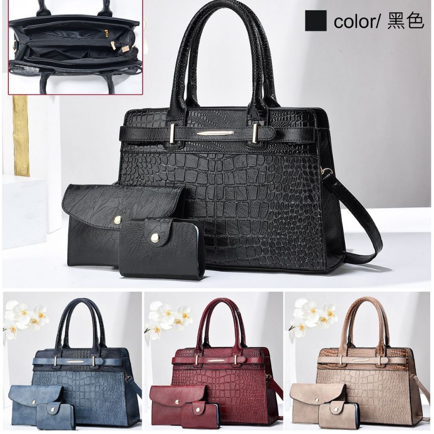 Trendy women's bag, retro lady's single-shoulder handbag, 2024 new large-capacity fashionable crossbody three-piece set, mother and child bag Specification drawing