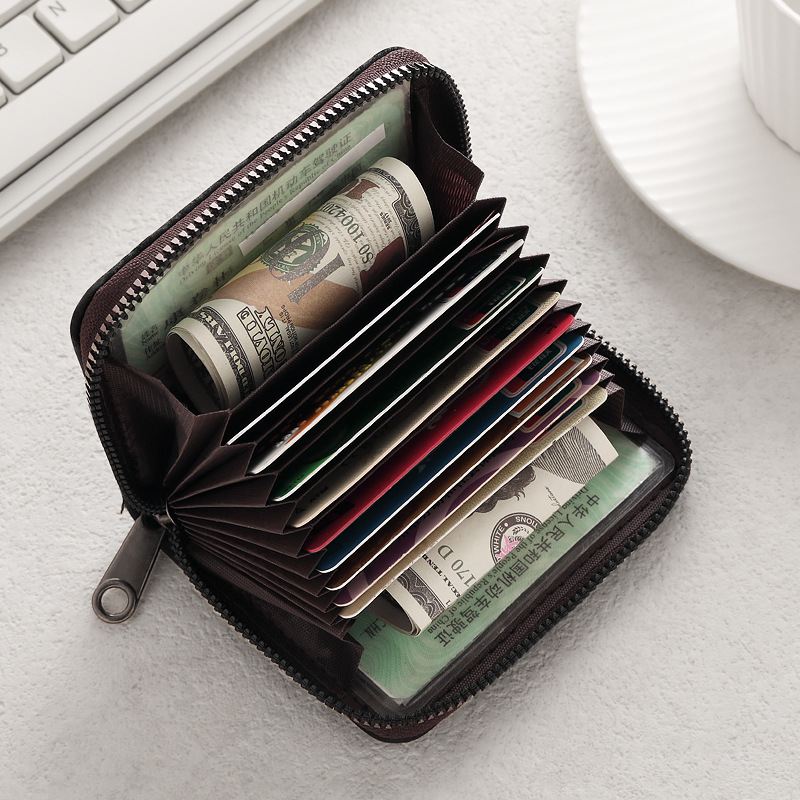 Anti-demagnetization, anti-theft, multi-functional card case, large-capacity accordion water corrugated card holder, trendy and simple zipper clutch Specification drawing