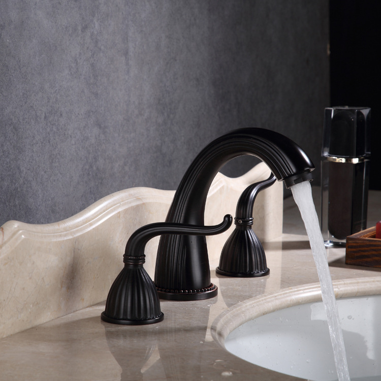 European-style antique copper washbasin mixed water split three-hole faucet washbasin three-piece set faucet all-copper bathroom faucet Specification drawing