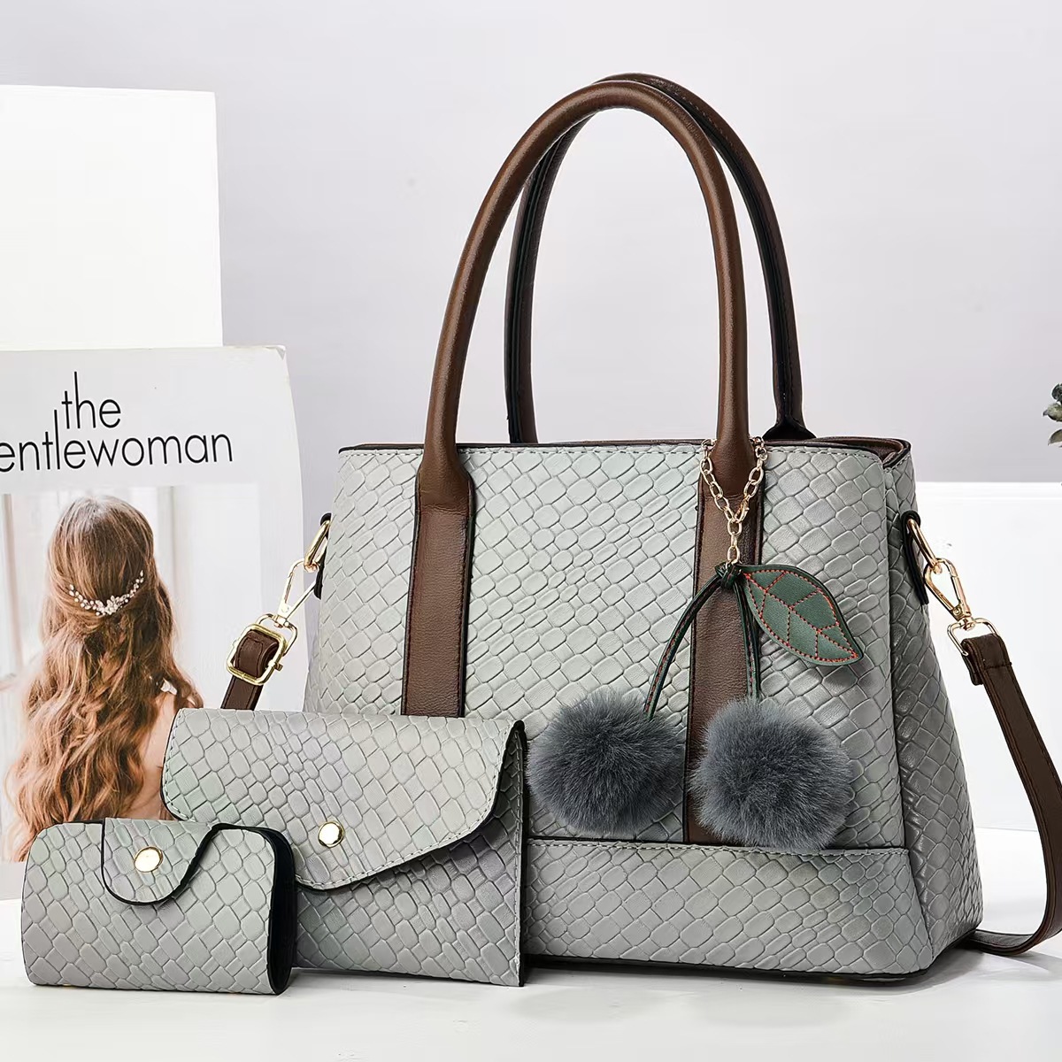 Woven fabric mother-and-child bag for women 2024 New style fashionable handbag, large-capacity women's bag, single-shoulder crossbody bag Specification drawing