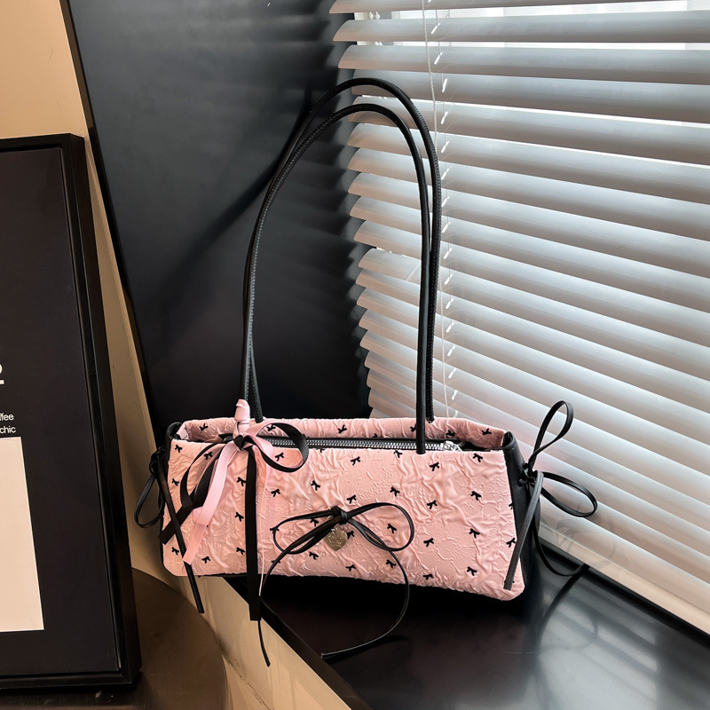 Sweet bucket bag for women, 2025 new summer bow single-shoulder bag, casual and versatile, hand-held small square bag full figure