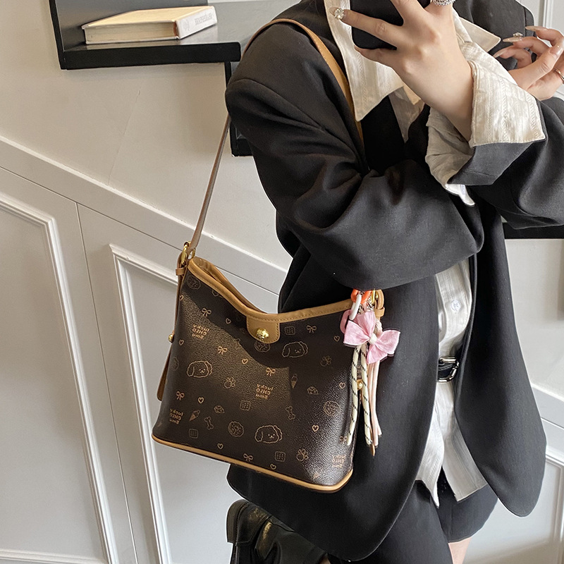 Fresh, fashionable and versatile printed tote bag for women 2025 new style casual and simple single-shoulder underarm bag for commuting crossbody Specification drawing
