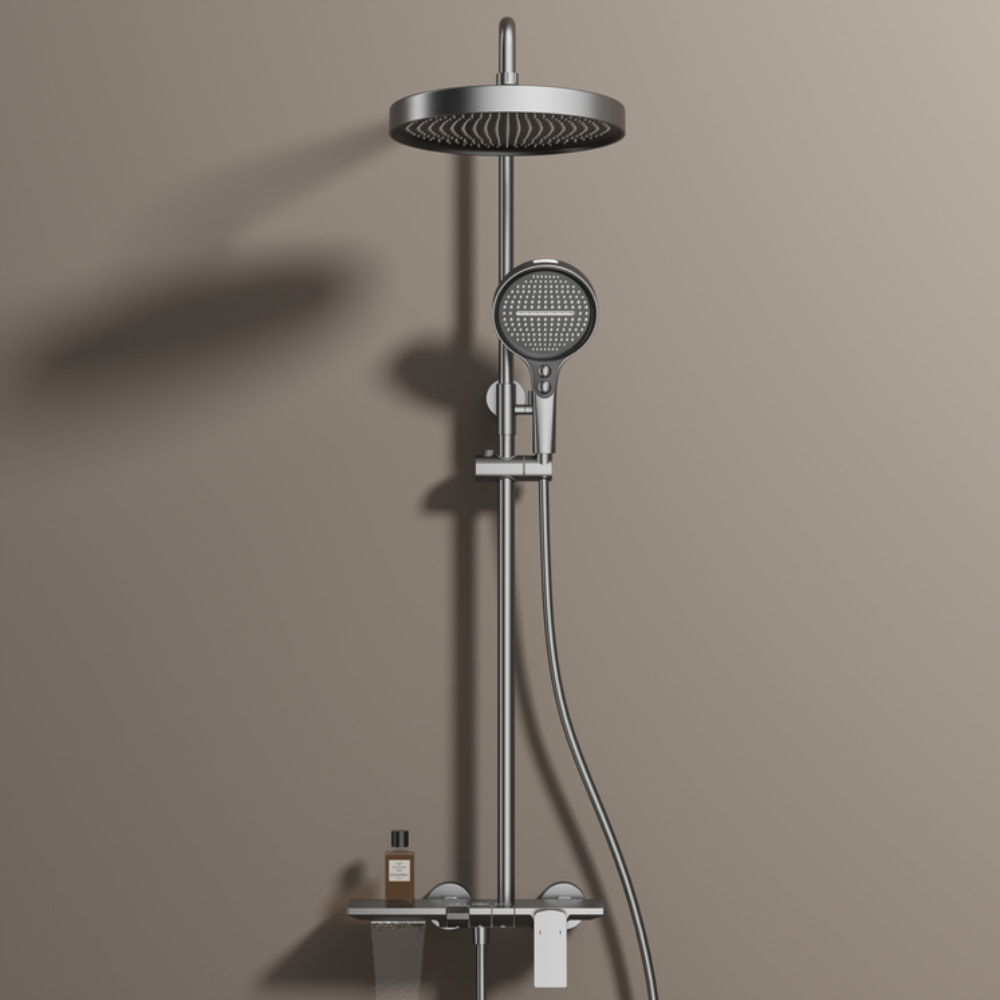 Cross-border all-copper shower set, gun gray and milk white shower head for home use, hotel and guesthouse engineering, lifting pole shower head manufacturer Specification drawing