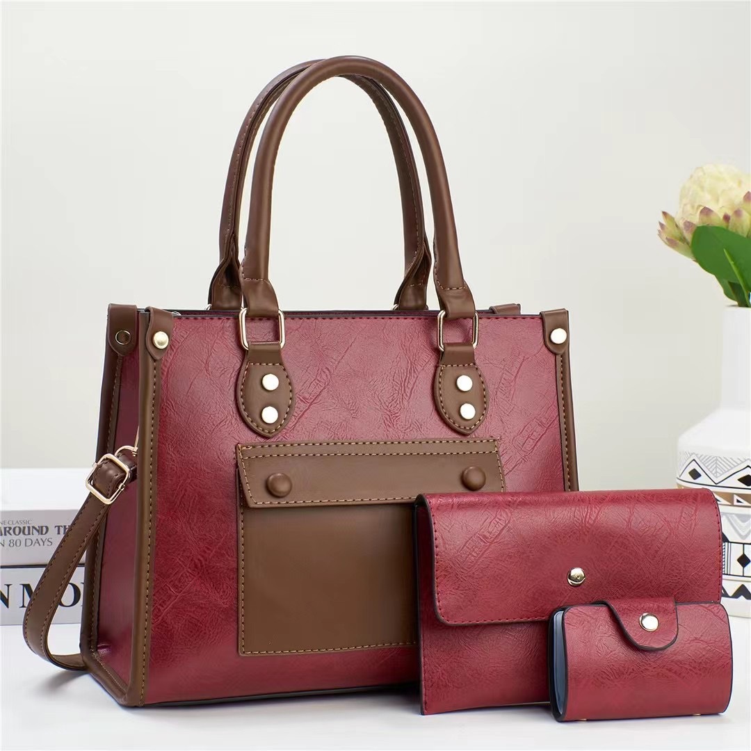 Quality three-piece set 2024 new retro pattern simple texture mother-and-child bag, large capacity cross-border single-shoulder hand-carry women's bag Specification drawing