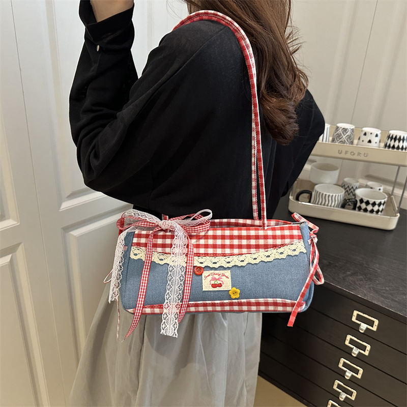 Cute checkered underarm bag, summer single-shoulder bag, fashionable and versatile, Korean-style commuting large-capacity school commuting bag Specification drawing