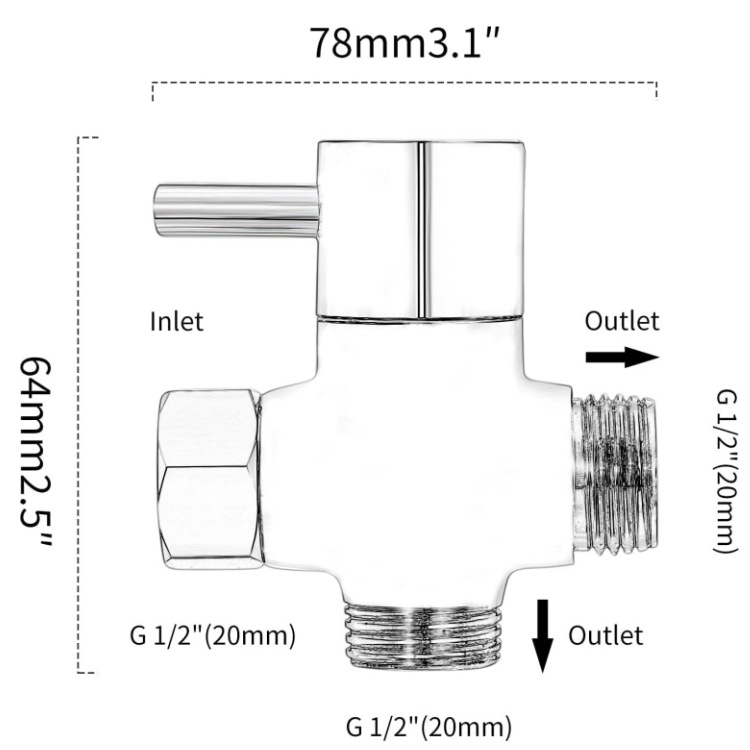 Showerhead water distributor, shower faucet three-way water distributor valve, shower head switch, one-to-two joint converter details Picture