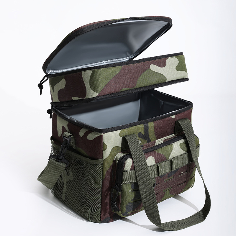 New War Path double-layer large-capacity ice pack, outdoor camouflage picnic bag, Oxford cloth insulated bag, waterproof insulated bag Specification drawing