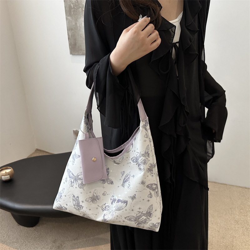 Printed butterfly large-capacity women's underarm bag 2024 Summer personalized new stylish casual commuting tote bag details Picture