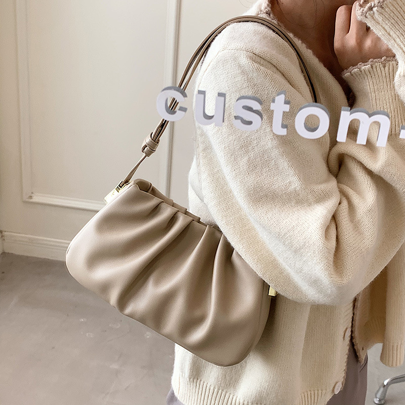 Korean high-end pleated solid color underarm bag for women 2025 new trendy, fashionable and niche quality single-shoulder crossbody bag details Picture