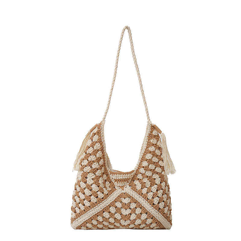 Large-capacity woven bag for women, 2025 new style seaside vacation straw woven bag, casual and versatile commuting single-shoulder tote bag Item Picture
