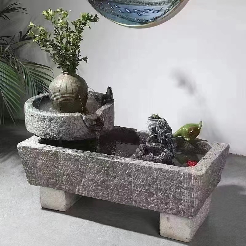 Old stone trough fish tanks, fish ponds, stone stone vats for fish keeping, outdoor courtyard stone mills, bluestone horse troughs, landscape water flow ornaments Application Scenario