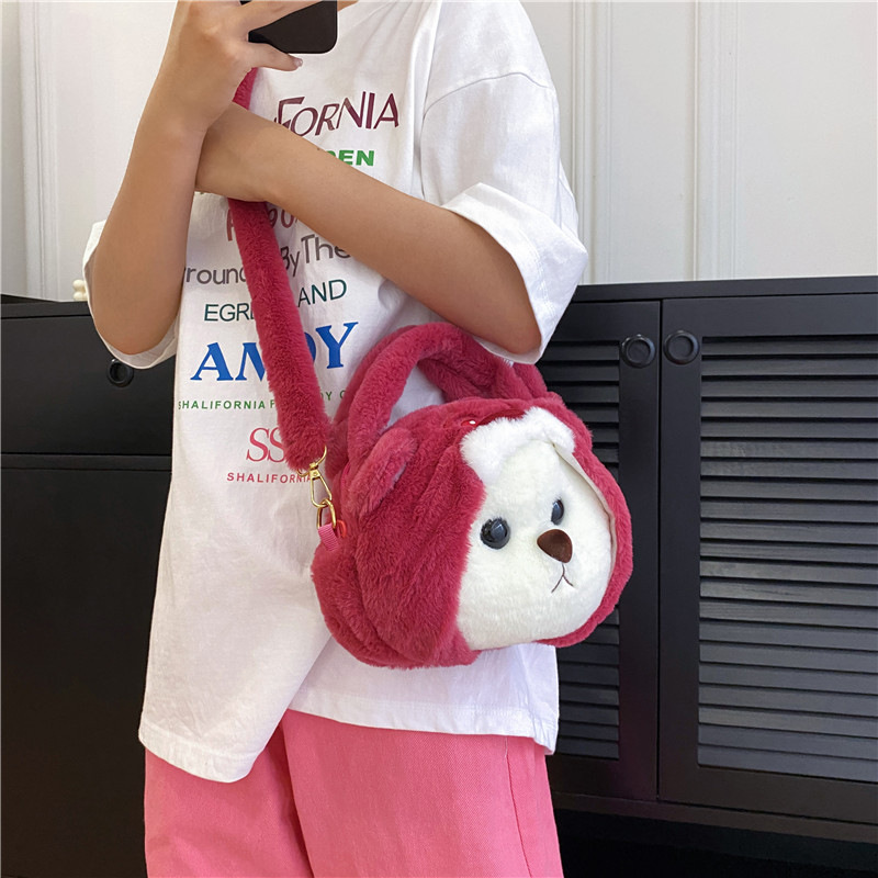 Cute and fluffy little girl bag 2023 new style cartoon bear doll plush single-shoulder hand-carry girl crossbody bag Specification drawing