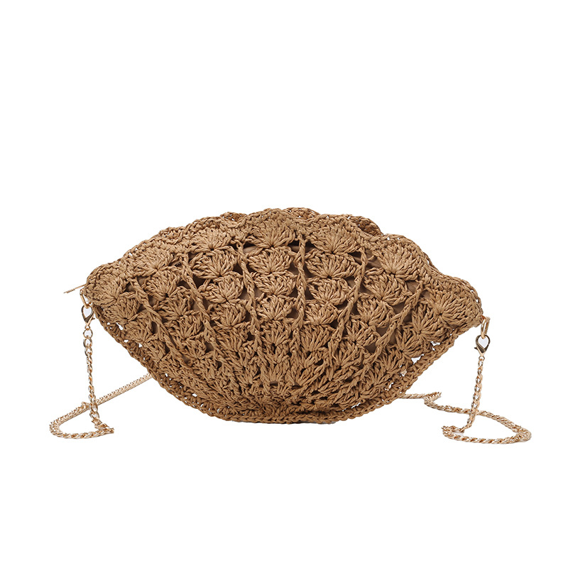 Shell crossbody straw woven bag 2025 New style fashionable hollowed-out fan-shaped straw woven bag, women's beach vacation bag Item Picture