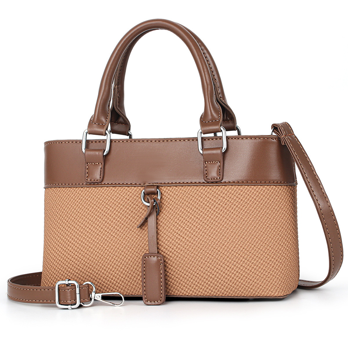 Cross-border middle-aged women's handbag 2025 New large-capacity patchwork tote trendy bag, practical and casual single-shoulder bag Specification drawing