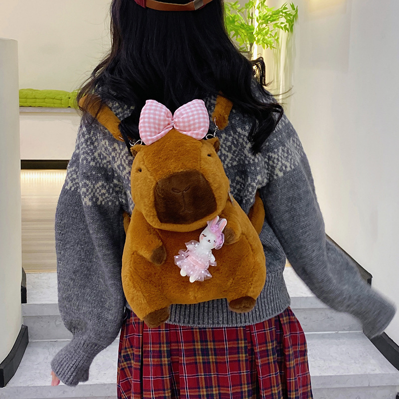 New Capibara Capybara plush cartoon backpack pendant accessory style girlish storage bag Birthday present Specification drawing