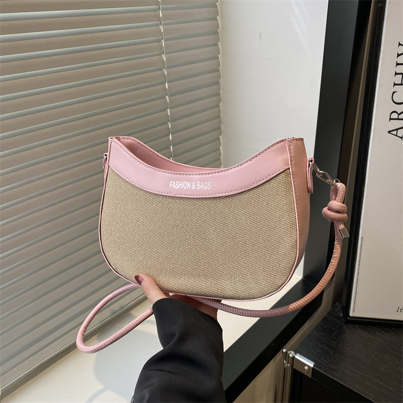 New fashionable color-blocking chain fabric bag, women's letter underarm bag, commuter single-shoulder crossbody bag full figure