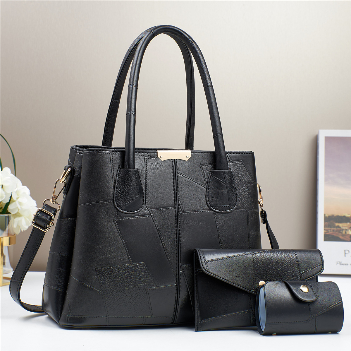 Three-piece high-capacity women's bag set 2024, new handbag style, single-shoulder bag, trendy and versatile, single-shoulder crossbody for export full figure