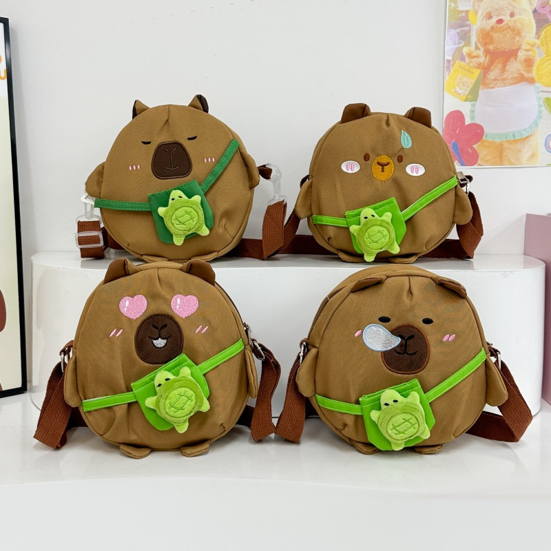 New Capibara diagonal Capybara canvas backpack, cute turtle, penguin and Husky diagonal underarm backpack style full figure