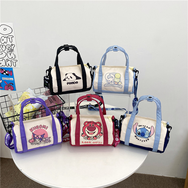 New round bucket handbag, summer canvas, ins, versatile and cute handbag, girlish crossbody hand-held coin purse full figure
