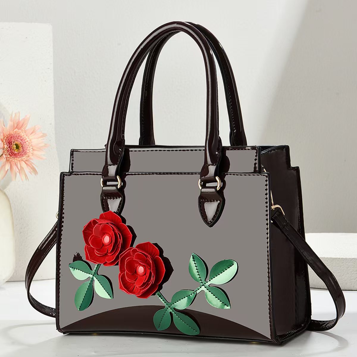 Artificial flower decorated versatile and fashionable handbag, 2025 new style mom gift, high-end and stylish single-shoulder crossbody bag full figure