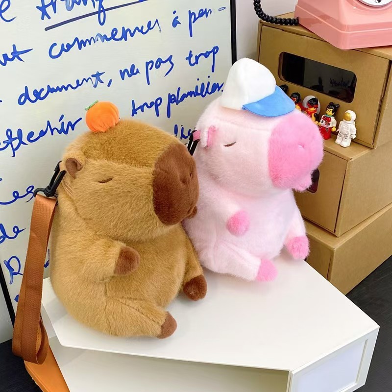 Capibara cute orange Capybara bag children's doll, double-shoulder crossbody backpack as a gift, claw machine doll full figure