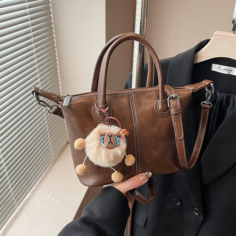 Oil wax leather small handbag for women, 2024 new style handbag, Maillard retro high-end texture, versatile crossbody bag for commuting Specification drawing