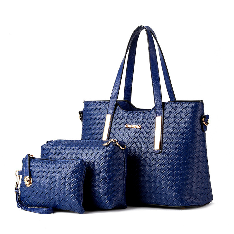 Cross-border trade bags 2022 European and American women's bags, PU leather woven mother and child bag three-piece set, single-shoulder crossbody handbag Specification drawing