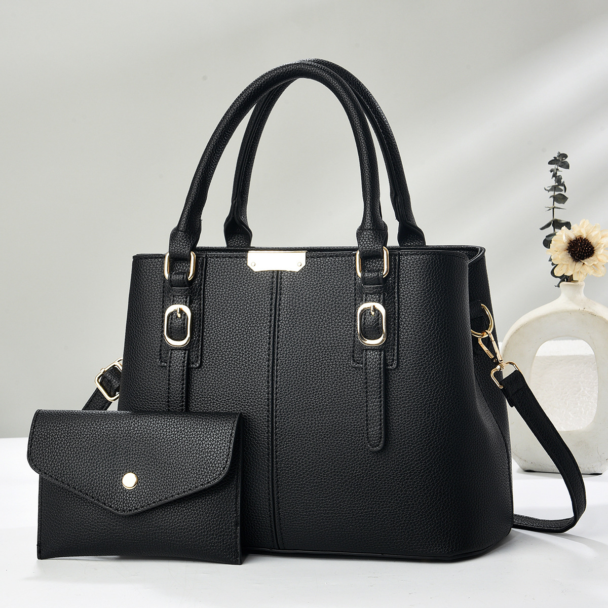 Two-piece bag set 2025 Taizhou PU women's bag, fashionable single-shoulder bag, versatile handbag, high-end for travel full figure
