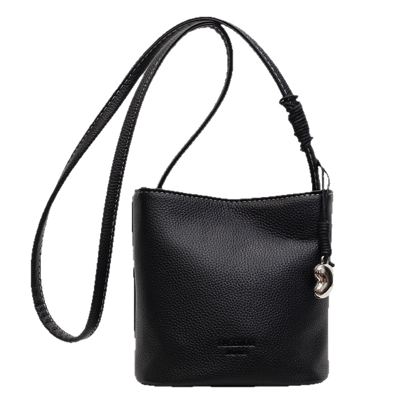 Trendy and fashionable lychee pattern bucket bag for women, 2025 new versatile solid color simple single-shoulder bag, stylish and casual crossbody bag Item Picture