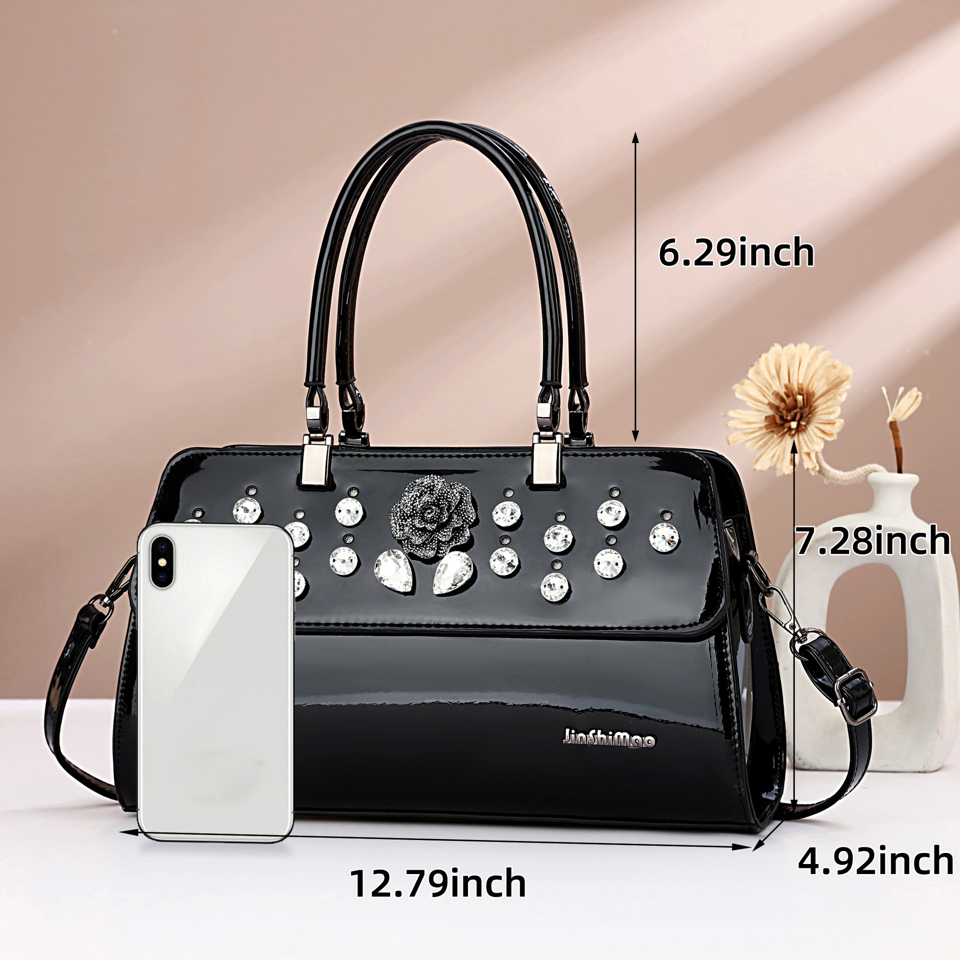 Cross-border women's bag, diamond-encrusted noble large-capacity women's bag, new shiny leather multi-layer crossbody handbag for ladies and mothers Specification drawing
