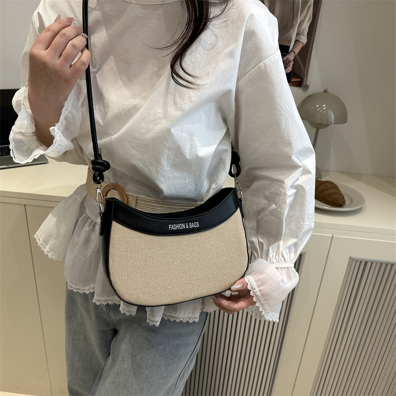 New fashionable color-blocking chain fabric bag, women's letter underarm bag, commuter single-shoulder crossbody bag details Picture
