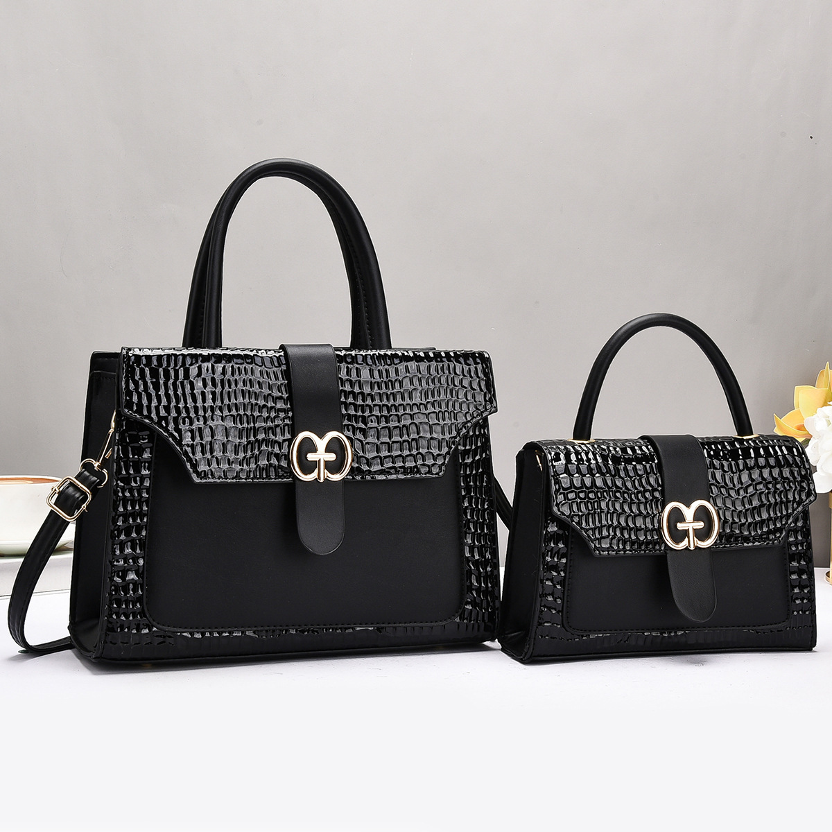 Fashion Set 2025 New Crocodile Pattern Women's Bag Two-piece set, large capacity multi-purpose summer crossbody bag, single-shoulder bag Specification drawing