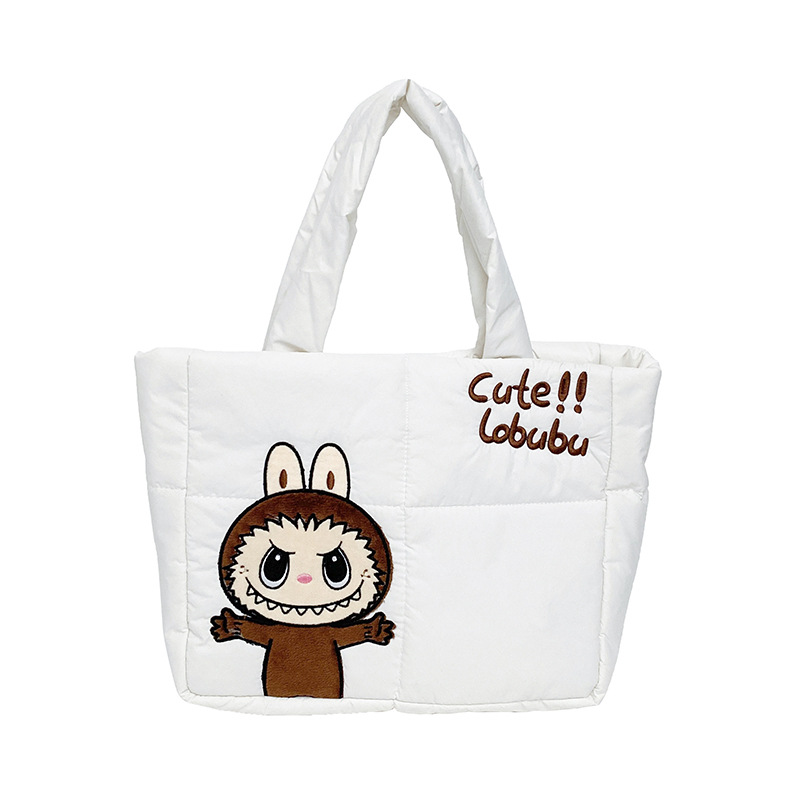 Cartoon bubble Mart down fabric hand-held bag, cute cartoon ultra-light single-shoulder tote bag, claw machine doll exchange Item Picture