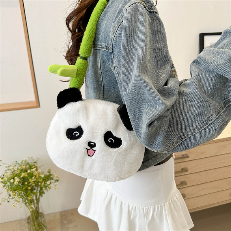 New cartoon panda plush hand-held crossbody bag, claw machine doll, panda doll, children's versatile crossbody bag wholesale details Picture