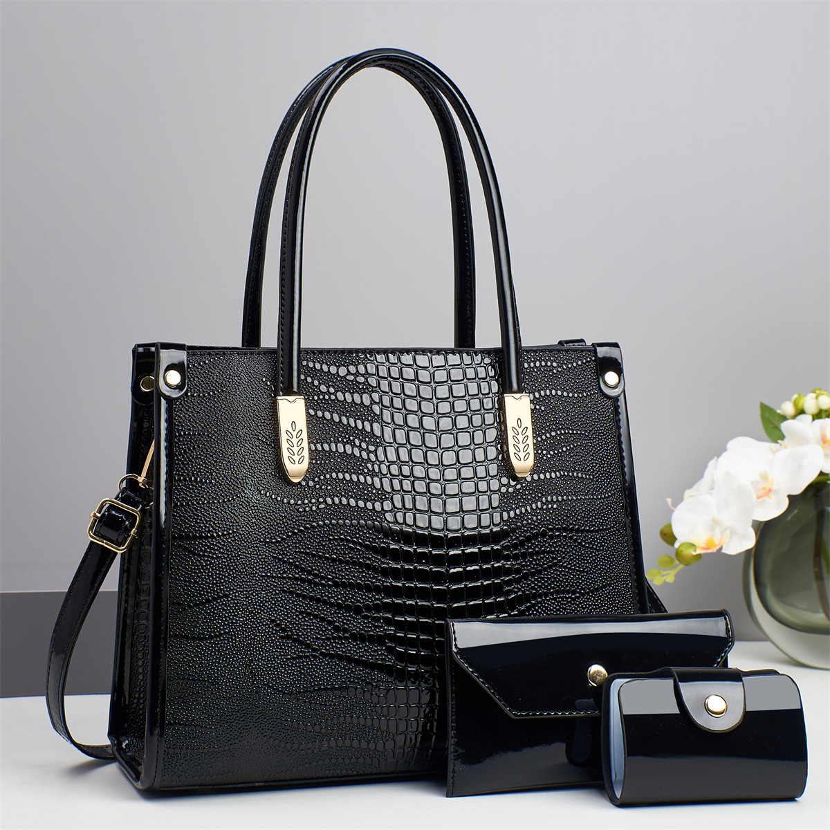 New crocodile pattern cross-border fashion trend women's bag, high-end large-capacity single-shoulder bag, crossbody bag, steamed bun mother handbag full figure