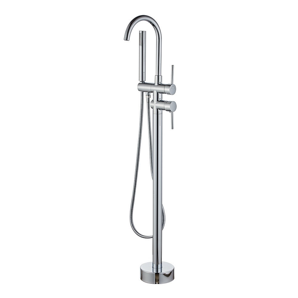 All-copper gold floor-standing bathtub faucet, brushed gold gun gray column basin shower faucet, hotel floor-standing showerhead details Picture