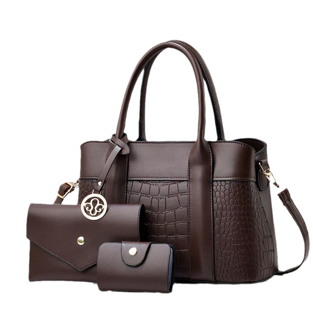 Wholesale of the best-selling three-piece handbag set for foreign trade in 2024, featuring a European and American style texture PU leather single-shoulder crossbody bag Item Picture