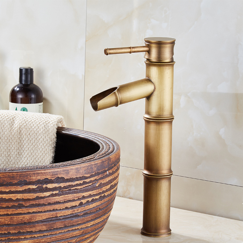 European-style antique all-copper countertop basin faucet, bamboo joint basin faucet, bathroom cold and hot water basin faucet full figure