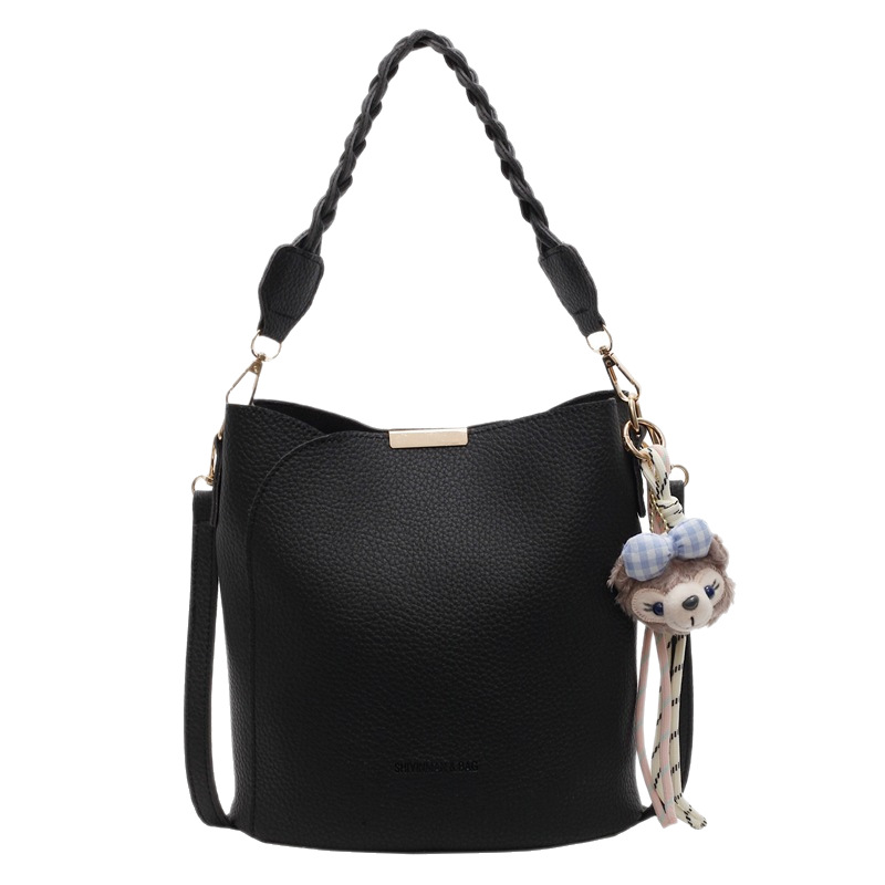 Retro lychee pattern hand-held bucket bag for women, new Spring/Summer 2025, trendy, fashionable, versatile and simple single-shoulder crossbody bag Item Picture