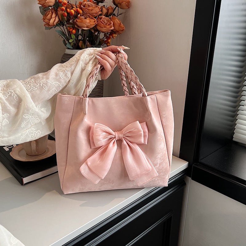 High-end Tote bag for women, 2025 new large-capacity bow handbag, niche color-blocking versatile shoulder bag full figure