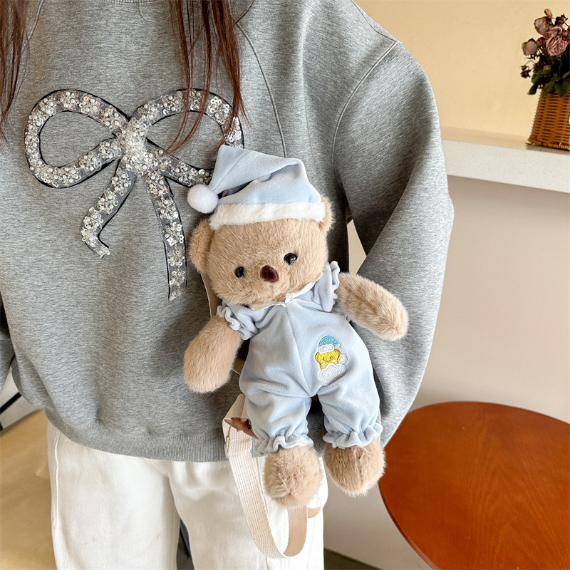 Cartoon goodnight bear plush toy doll, claw machine doll, exchange for a girlish double-back coin purse bag birthday gift details Picture