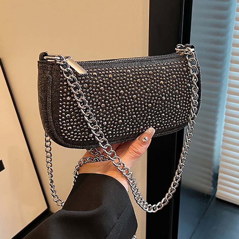 Korean niche underarm bag for women, 2024 new fashion chain handbag, sequined high-end single-shoulder crossbody bag full figure