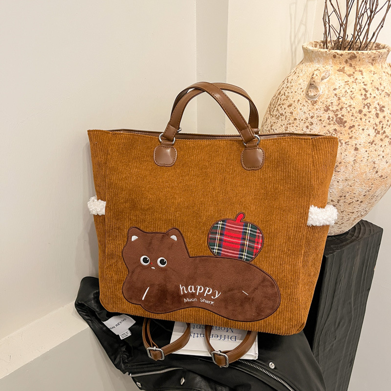 Corduroy bag for women, large capacity 2025 new style, casual and versatile single-shoulder shopping bag, commuter tote bag, backpack Specification drawing