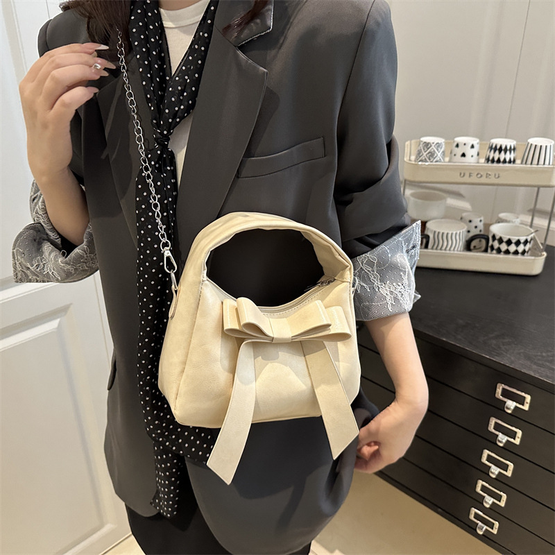 Dumpling Bag Women's 2025 New Style Trendy and fashionable bow, high-end hand-held bag, single-shoulder crossbody chain bag Specification drawing