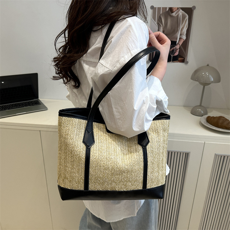 Trendy and fashionable straw woven bag 2025 Summer new style Korean-style patchwork women's bag, versatile single-shoulder bag, beach bag Specification drawing