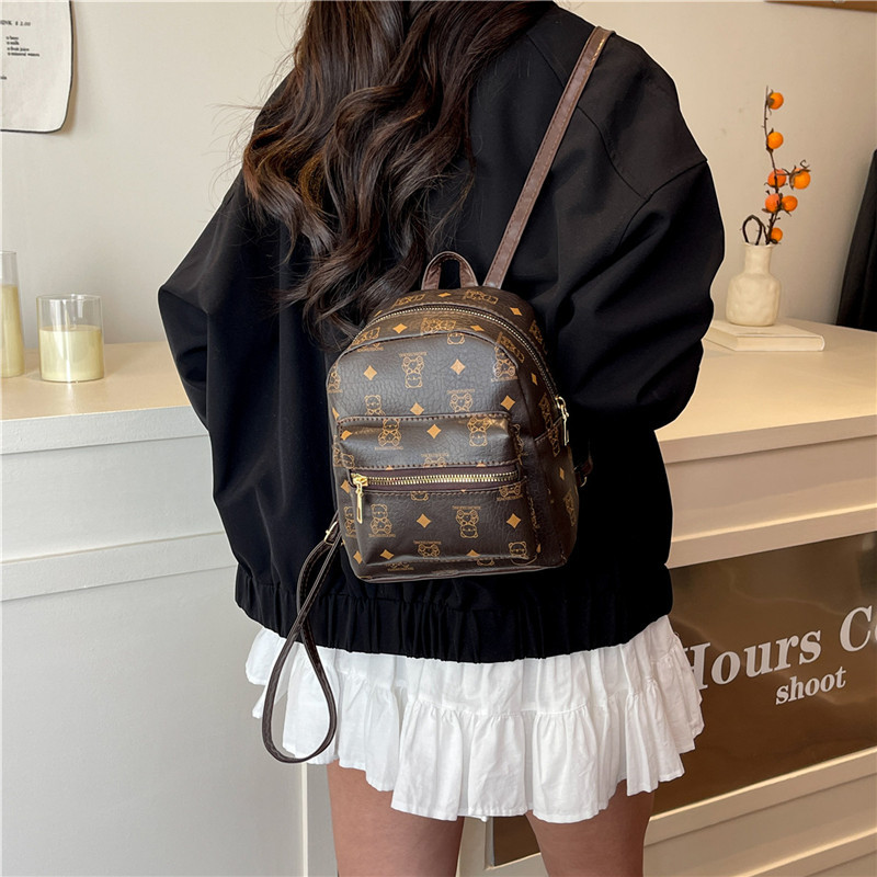pu cute printed small backpack 2025 Summer New style versatile and trendy women's backpack commuting crossbody bag Specification drawing
