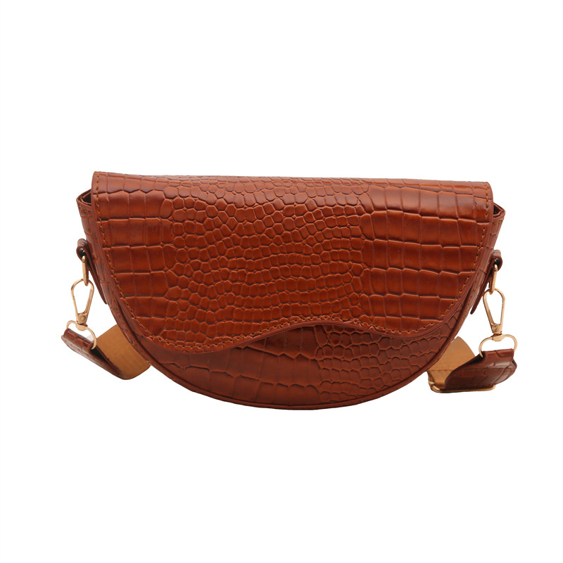 French niche women's 2025 new style quality crossbody bag, embossed saddle bag, fashionable crocodile pattern single-shoulder bag Item Picture
