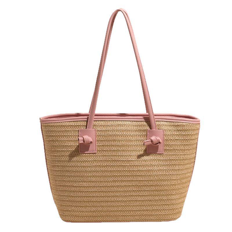 Summer stylish hand-held straw woven bag, women's large-capacity commuting woven tote bag, seaside vacation and beach single-shoulder bag Item Picture