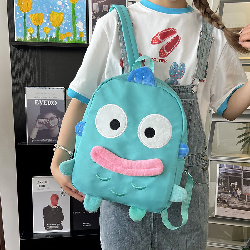 Nylon funny, casual and cute cartoon backpack for students, Korean version, large-capacity lightweight female backpack, cool schoolbag full figure