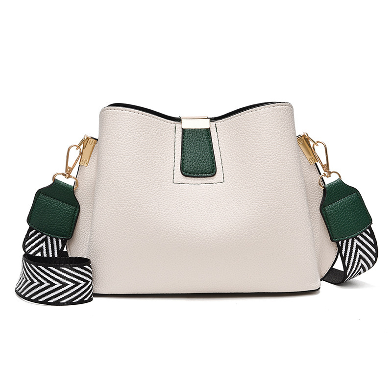Small bag Women's Bag 2022 new style bucket bag, trendy casual color contrast wide shoulder strap single-shoulder crossbody bag, one-piece consignment Item Picture